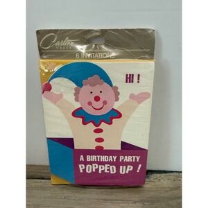 Vintage 1987 Carlton Cards Birthday Party Invitations Jack-in-the-Box Clown 8ct